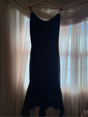 Onyx Nite Black Slip Midi Dress with Cowl Neck